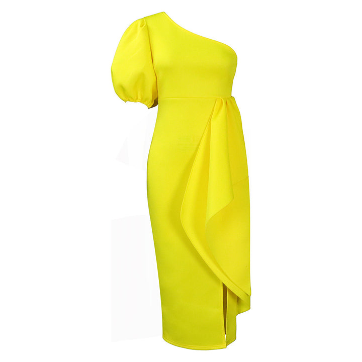 Damen Elegantes Kleid mit asymmetrischem Design und dekorativem Drapierung Drune