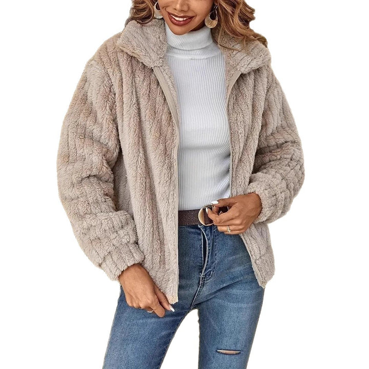 Damen kuschelige Fleece-Jacke mit Reißverschluss und Kapuze Drune