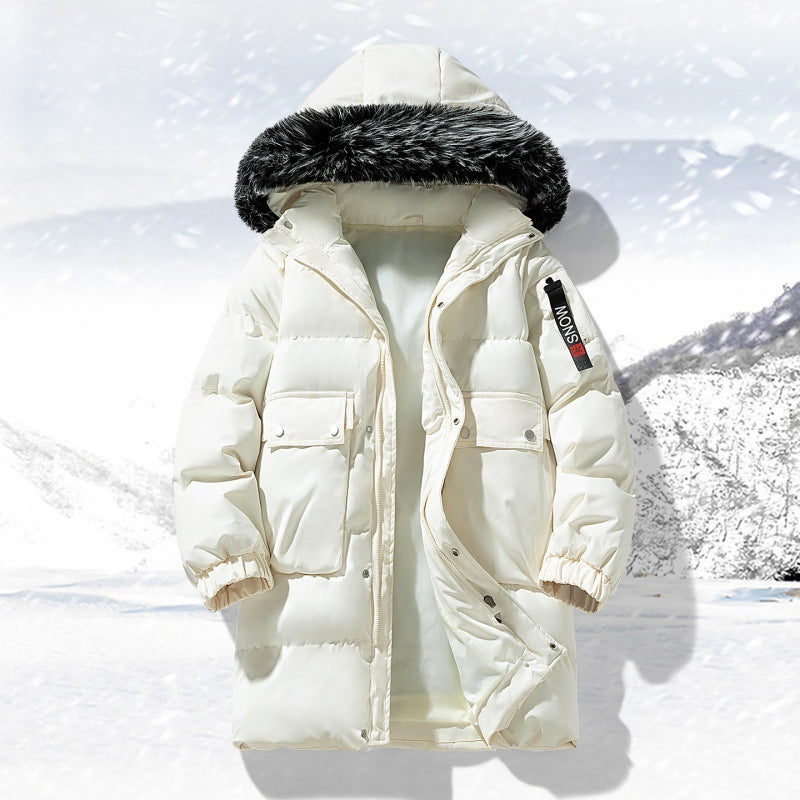 Herren langer gesteppter Winterparka mit Kapuze und Kunstfellbesatz Drune