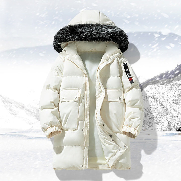 Herren langer gesteppter Winterparka mit Kapuze und Kunstfellbesatz Drune