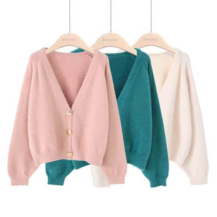 Damen Weicher Cardigan mit voluminösen Armen und eleganten Knöpfen Drune