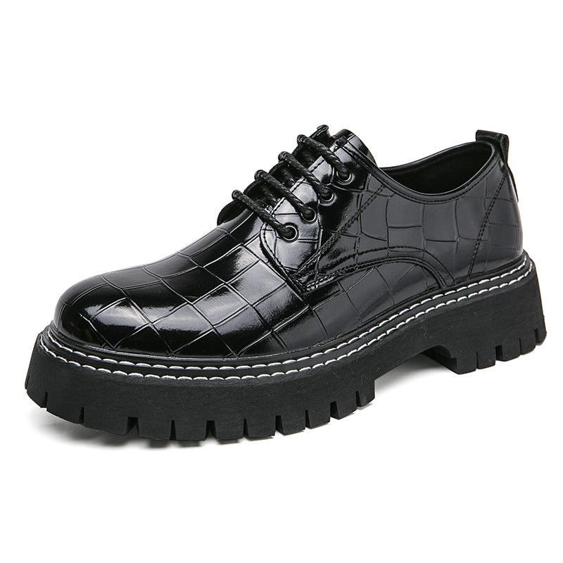 Damen Chunky Derby‑Schnürschuh mit Krokoprägung, lackiertem Kunstleder und profilierter Plateau‑Sohle Drune