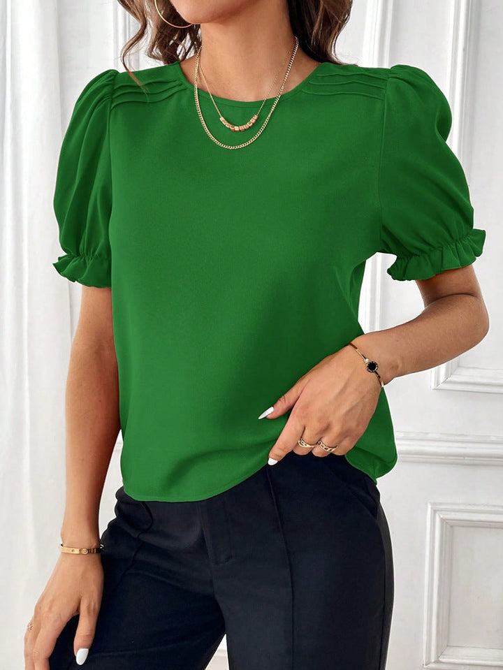 Drune Pure-Color-Rundhals-Shirt-Top mit Temperament
