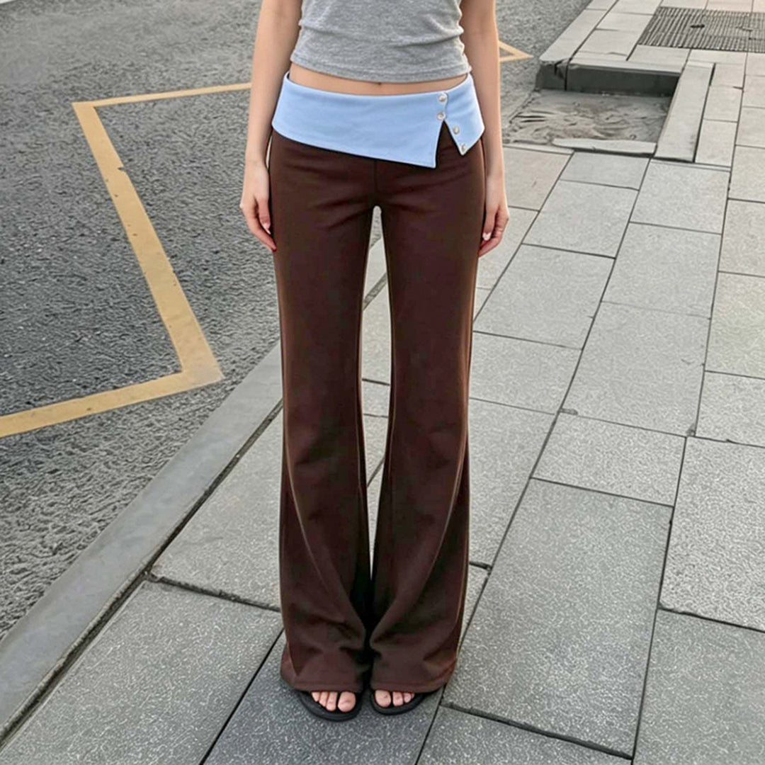 Damen Jersey‑Schlaghose mit asymmetrischem Umschlagbund und Zierknöpfen Drune