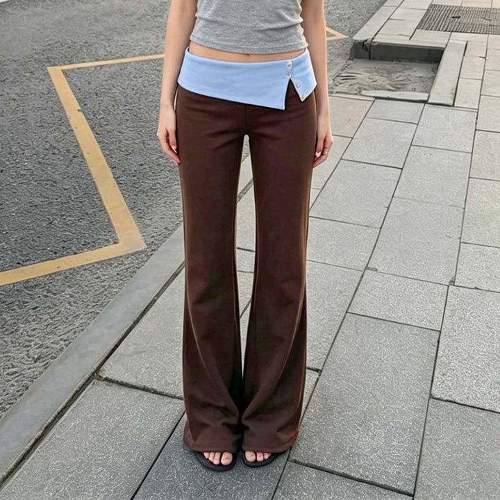 Damen Jersey‑Schlaghose mit asymmetrischem Umschlagbund und Zierknöpfen Drune