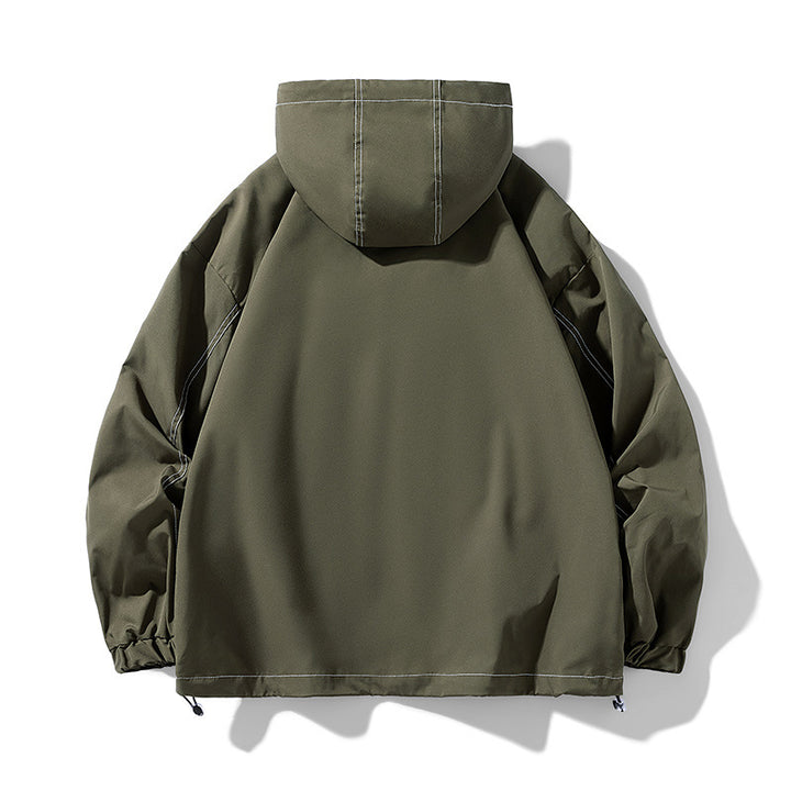 Herren Oversize-Softshell-Jacke mit Kapuze, wasserabweisender Oberfläche & kontrastierenden Nahtdetails Drune