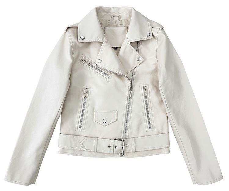 Damen nan taillierte Kunstleder-Bikerjacke mit Stehkragen, Schulterpatten und Reißverschlusstaschen Drune