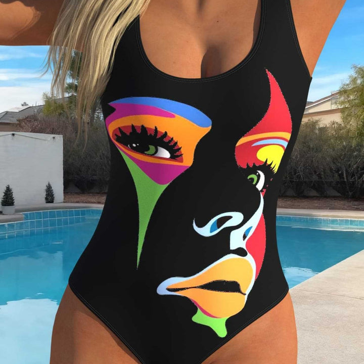 Damen Badeanzug mit kreativem Grafikdesign und hohem Beinausschnitt Drune