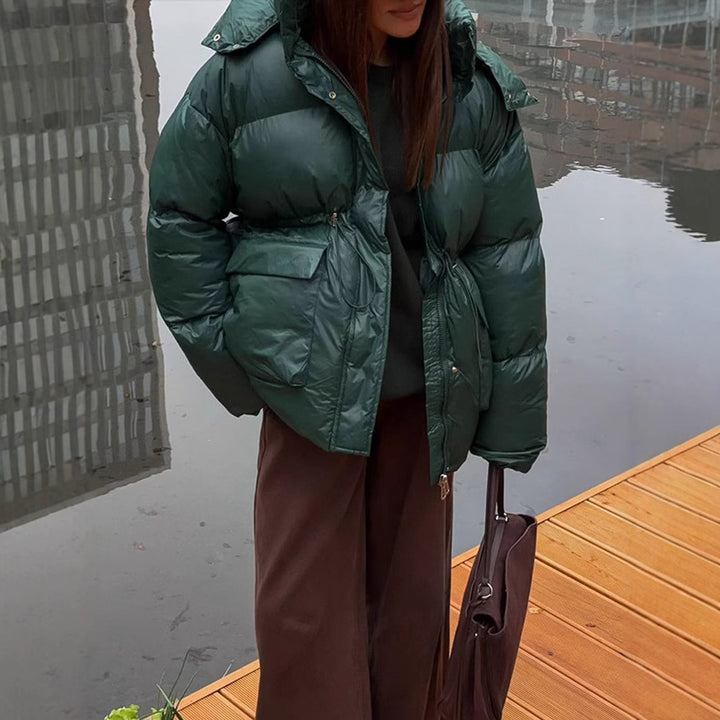 Damen oversized Steppjacke mit hohem Kragen und Taschen Drune