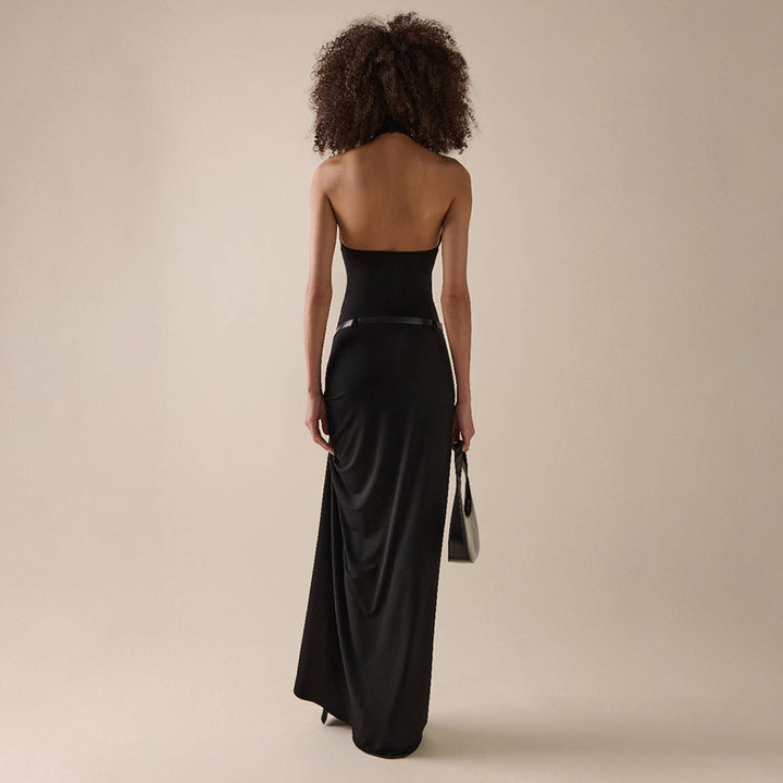 Damen Elegantes Wickelkleid mit hohem Kragen und asymmetrischem Saum Drune