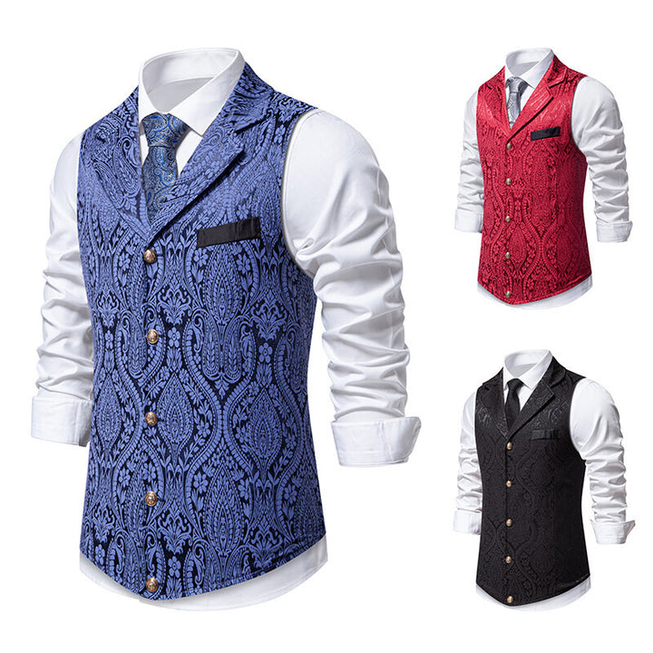 Herren Paisley-Jacquard Weste mit Schalkragen, tailliertem Schnitt und Zierknöpfen Drune