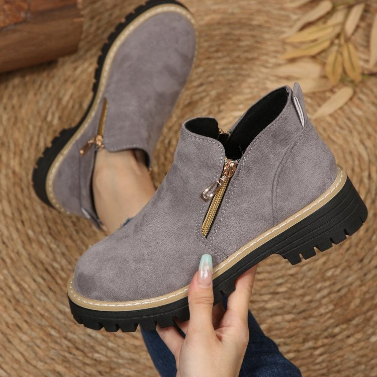 Damen Kurzschaft‑Stiefelette mit grober Profilsohle und seitlichem Reißverschluss Drune