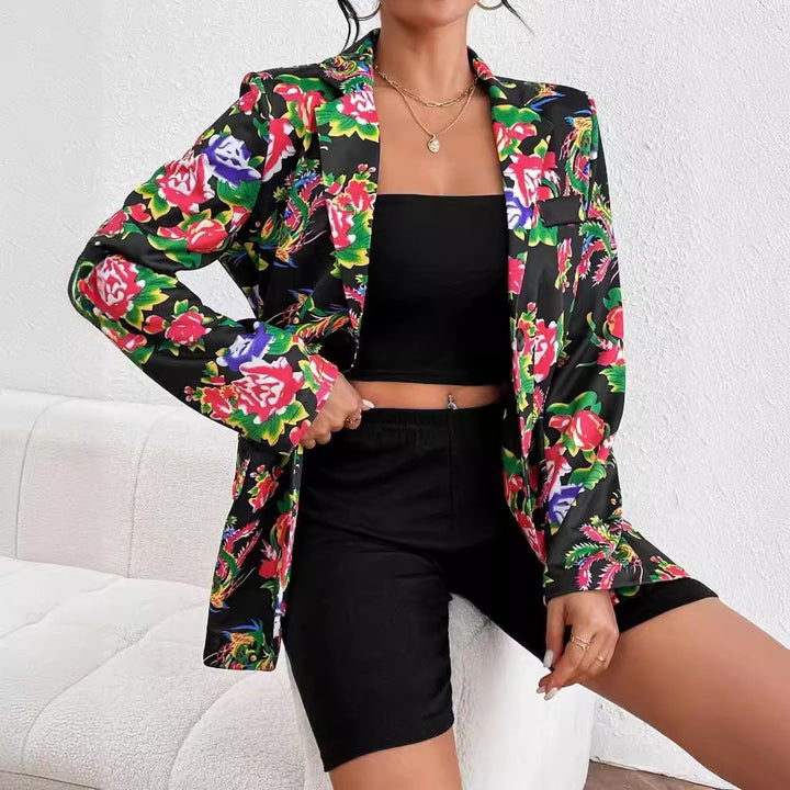 Drune | Blazer Slim Passform Maßgeschneiderter Schnitt Blumenmuster Weicher Glänzender Stoff