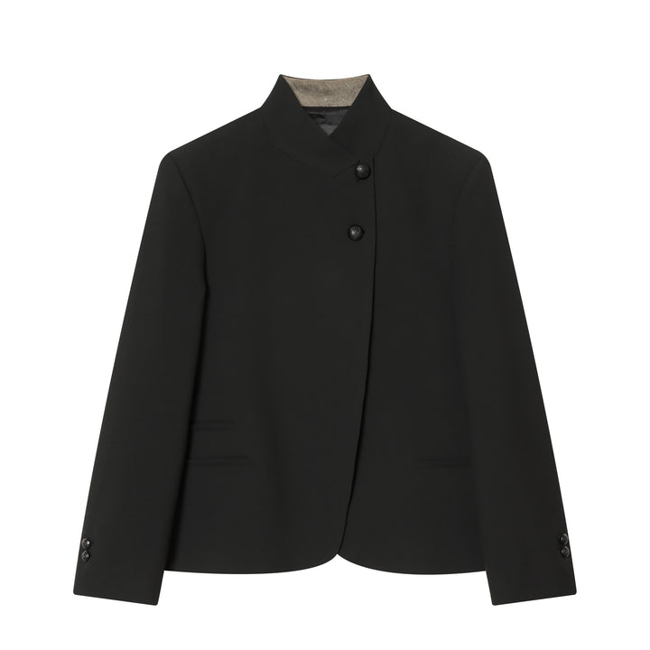 Damen Asymmetrischer Kurzblazer mit Stehkragen und dekorativen Knöpfen Drune