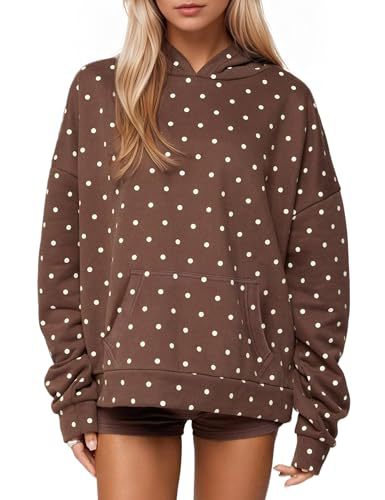 Damen Gepunkteter Oversize-Kapuzenpullover mit Kängurutasche Drune