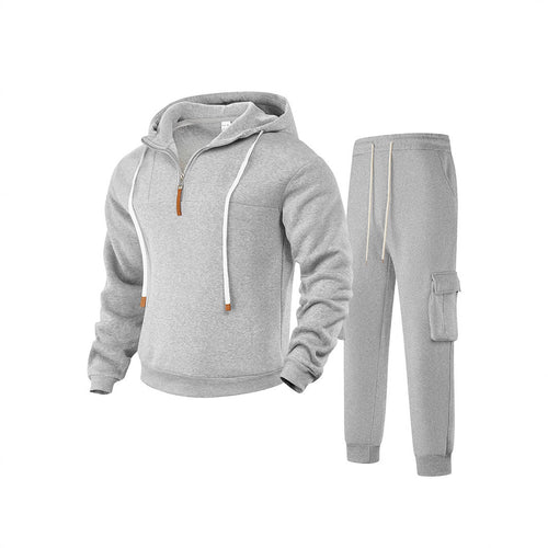 Herren nan zweiteiliges Sweatset mit Kapuze elastischem Bund und aufgesetzten Cargotaschen Drune