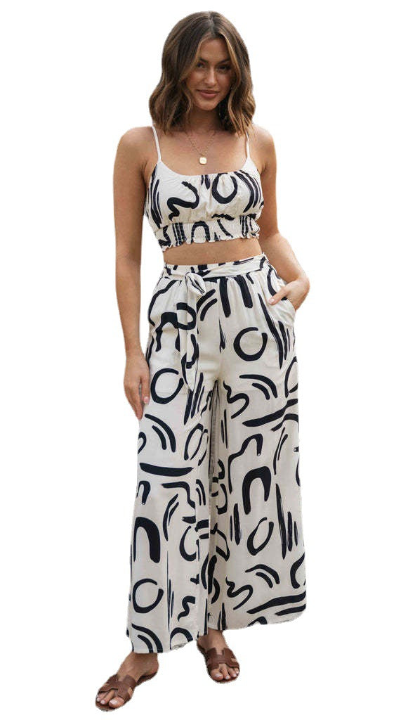 Damen Zweiteiliges Set mit lässigem Crop-Top und weiten Hosen Drune