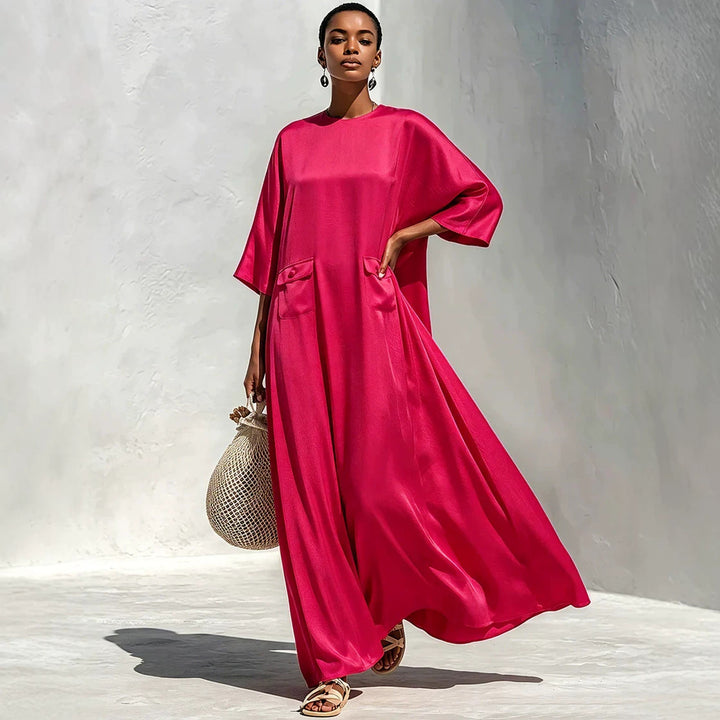 Damen Fließendes Maxikleid mit Oversize‑Kaftan­schnitt und aufgesetzten Pattentaschen Drune
