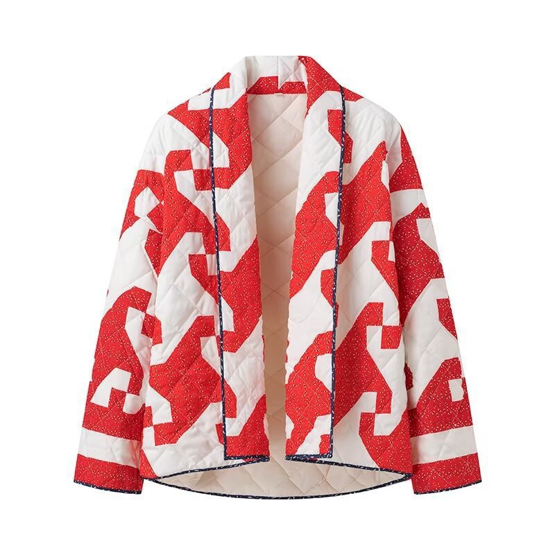 Damen gesteppte Jacke mit modernem Grafikdesign und offenem Schnitt Drune