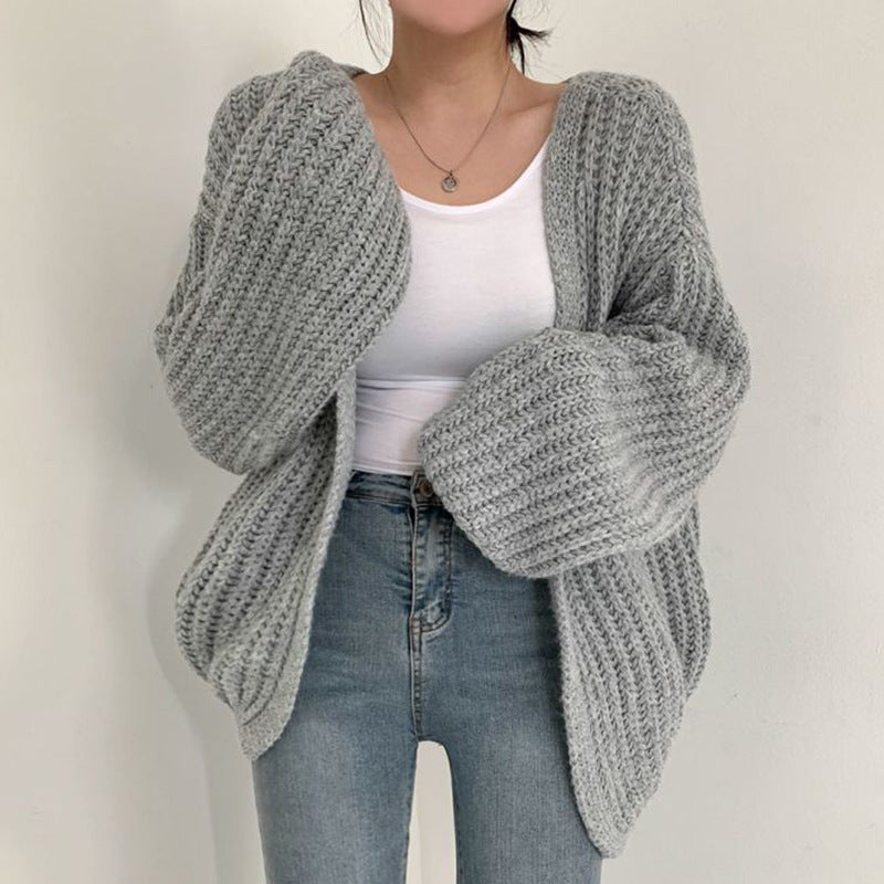 Damen gemütliche Strickjacke mit weit geschnittenem Design und flauschiger Textur Drune