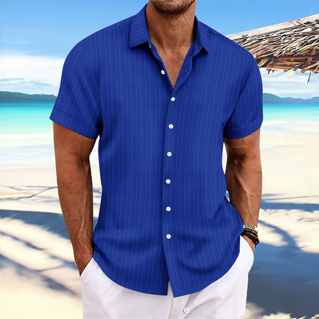 Herren Kurzarm gestreiftes lässiges Button-Up Hemd Drune