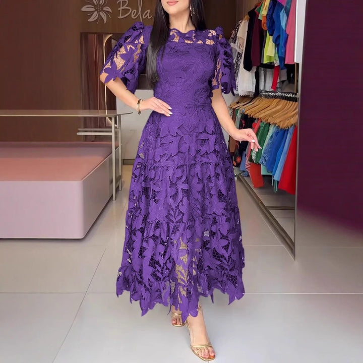 Damen nan Maxikleid aus floraler Guipure-Spitze mit taillierter Passform und Stufensaum Drune
