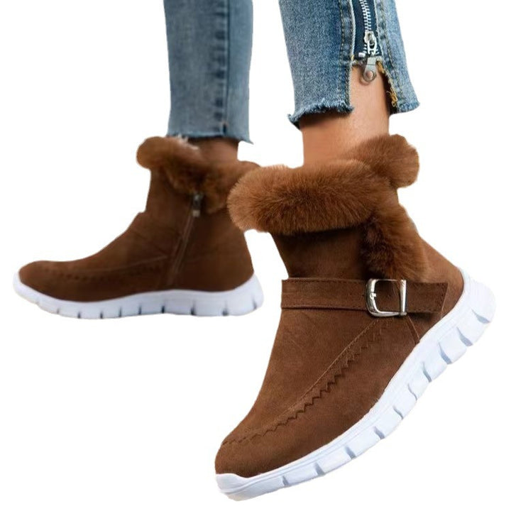 Damen  gefütterte Stiefelette mit Kunstfellkragen, rutschfester Leichtsohle und seitlichem Reißverschluss Drune