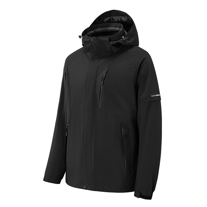 Herren wasserdichte dreilagige Softshell-Outdoorjacke mit verstellbarer Kapuze und verschweißten Reißverschlüssen Drune