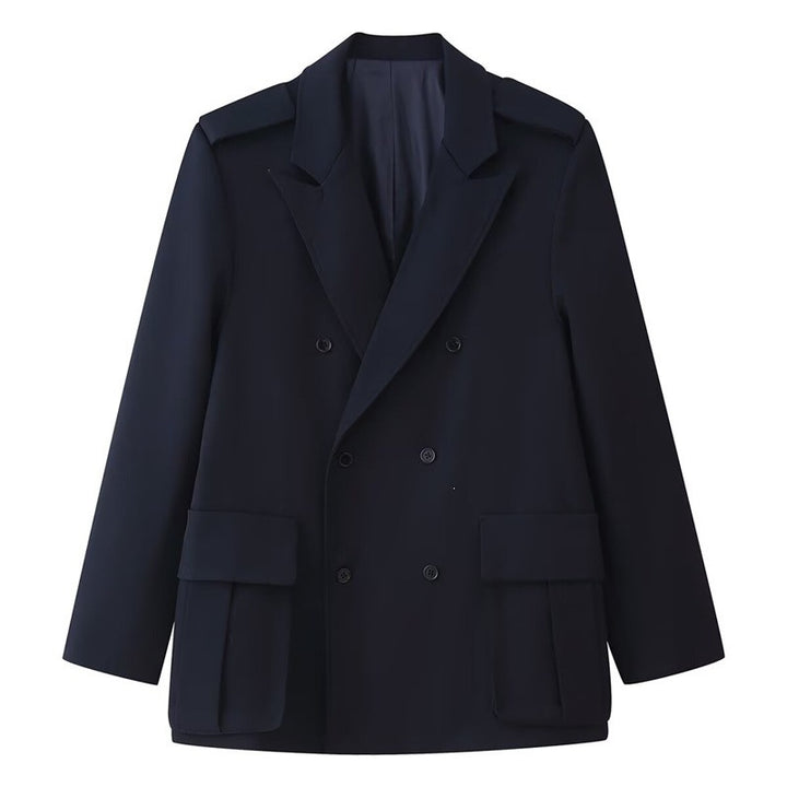 Damen Doppelreihiger Field-Blazer mit großen Pattentaschen und Schulterklappen Drune