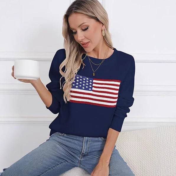 Damen lässiger Pullover mit amerikanischem Flaggenmotiv Drune
