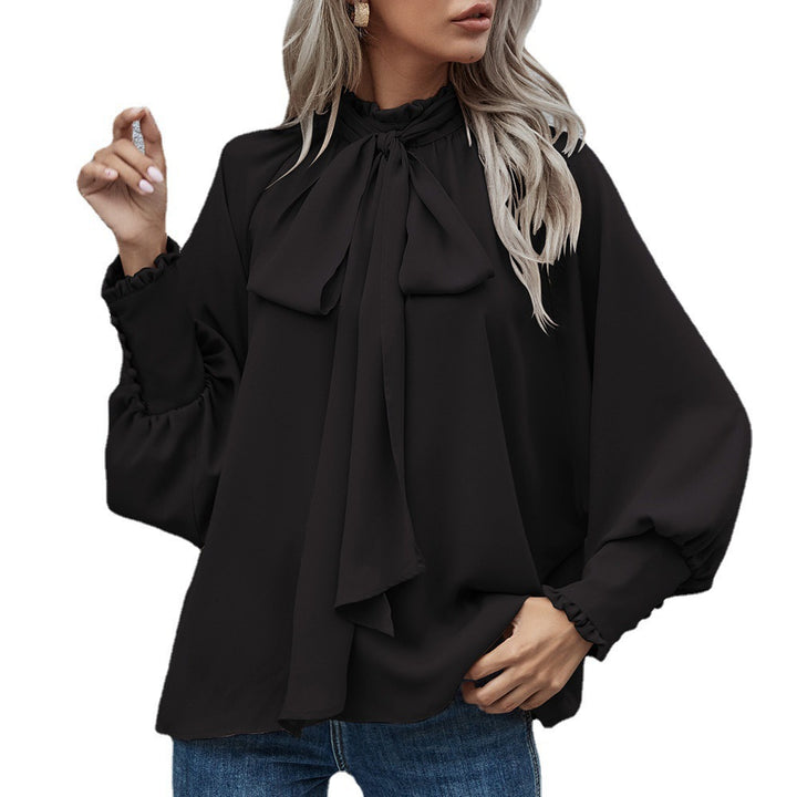 Damen Bluse mit raffiniertem Schleifendetail und elegantem Rundhalsausschnitt Drune