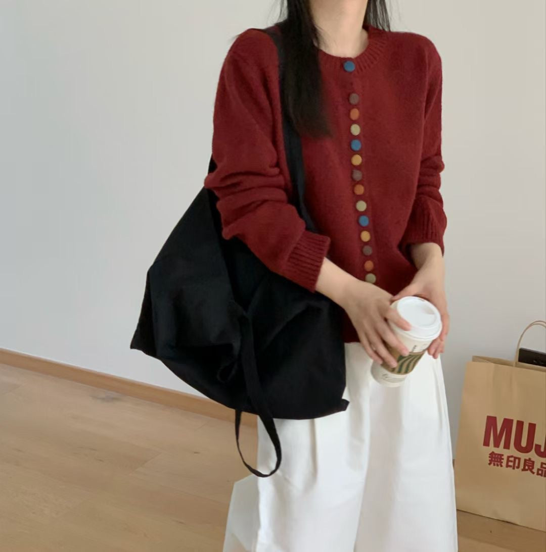 Damen Strickjacke mit bunten Knopfdetails und lässigem Schnitt Drune