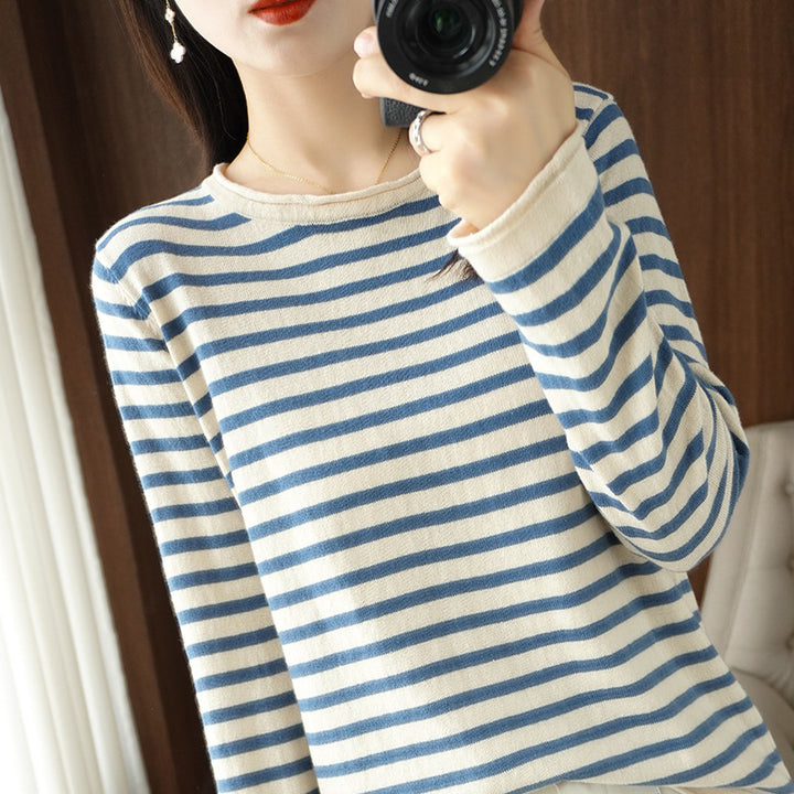 Damen Maritim inspirierter Baumwoll-Feinstrickpullover mit Streifen und leicht kastiger Silhouette Drune