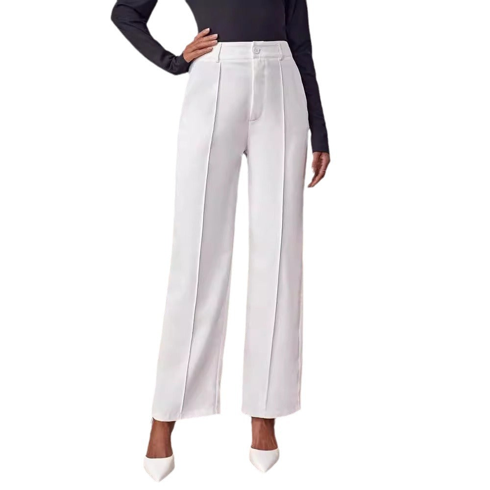 Damen elegante High-Waist Palazzo-Hose mit breiten Beinen und Falten Drune