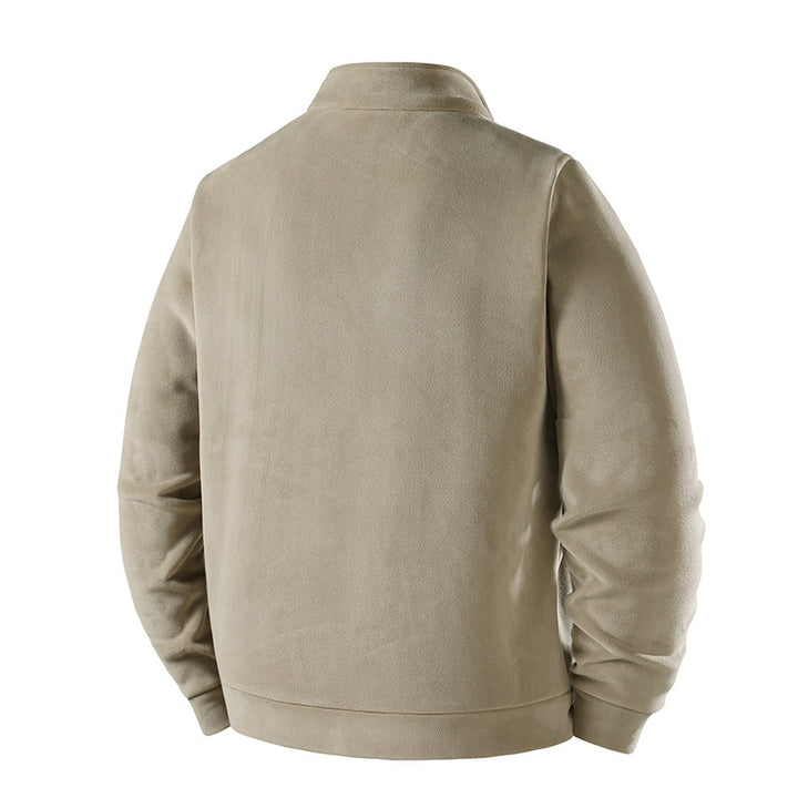 Herren Schlichte Velours-Optik Übergangsjacke mit hochschließendem Stehkragen, verdecktem Zwei-Wege-Reißverschluss & Zip-Taschen Drune