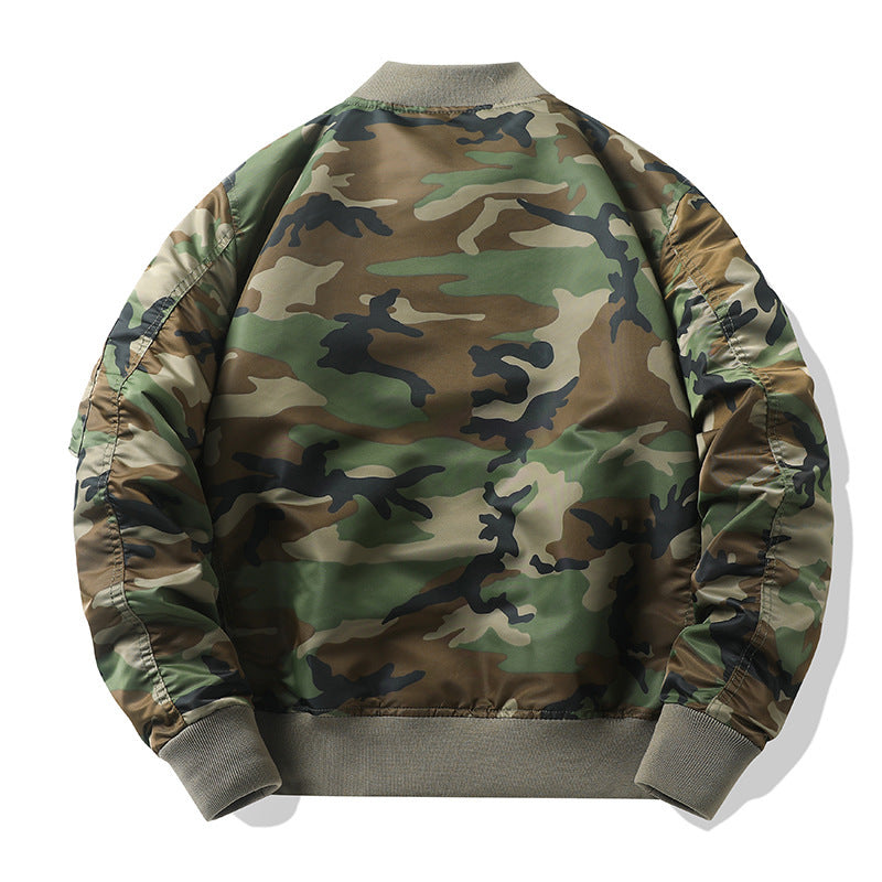 Herren Bomberjacke im Camouflage-Utility-Stil mit Ärmeltasche und Rippbündchen Drune