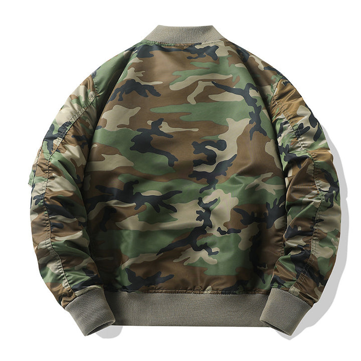 Herren Bomberjacke im Camouflage-Utility-Stil mit Ärmeltasche und Rippbündchen Drune