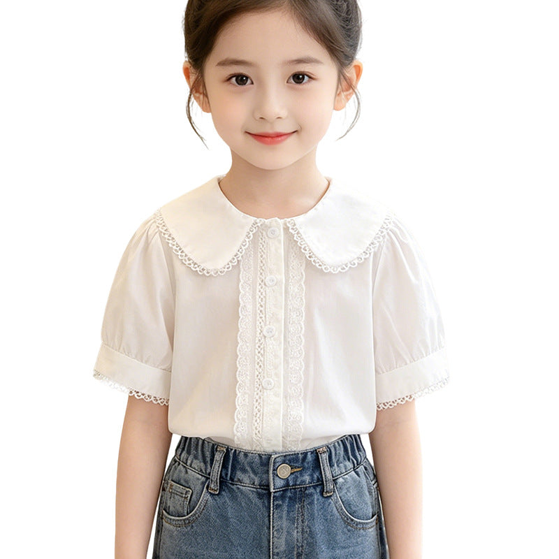 Mädchen Bluse mit elegantem Kragen und Spitzenverzierung Drune