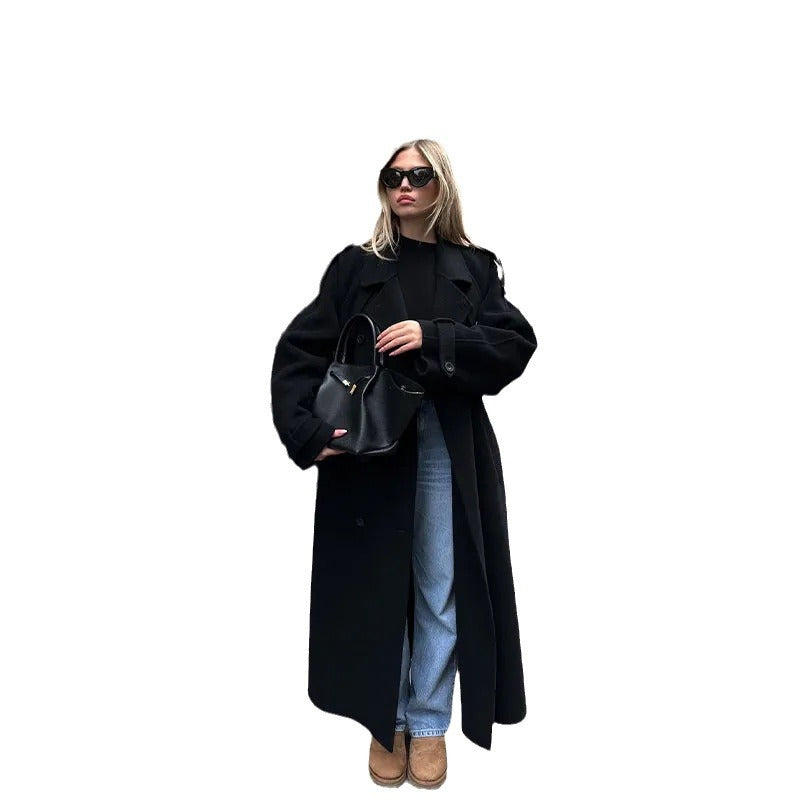 Damen Eleganter Oversized-Trenchcoat mit modischem Gürtel und breiten Ärmeln Drune
