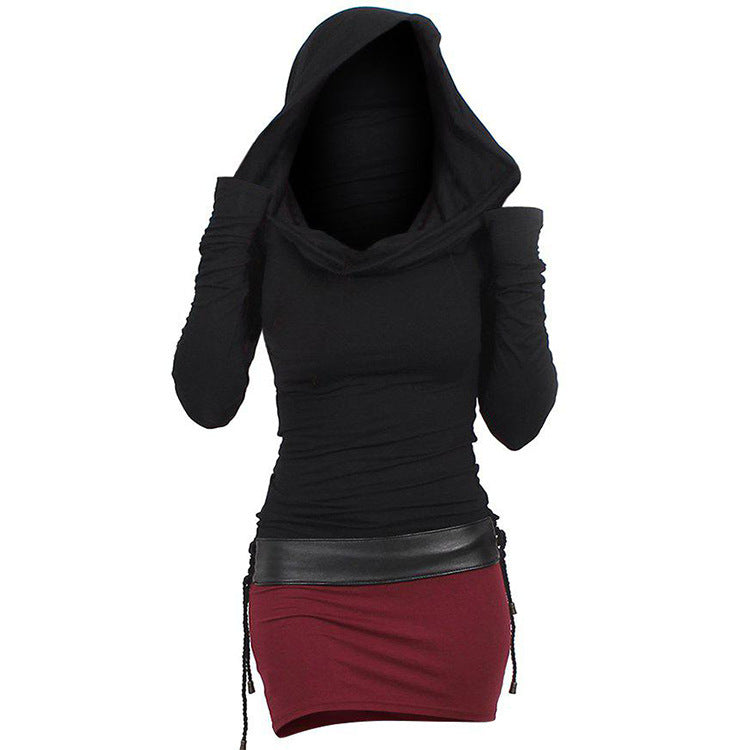 Damen Hoodie-Kleid mit Wickelkragen und figurbetontem Schnitt Drune