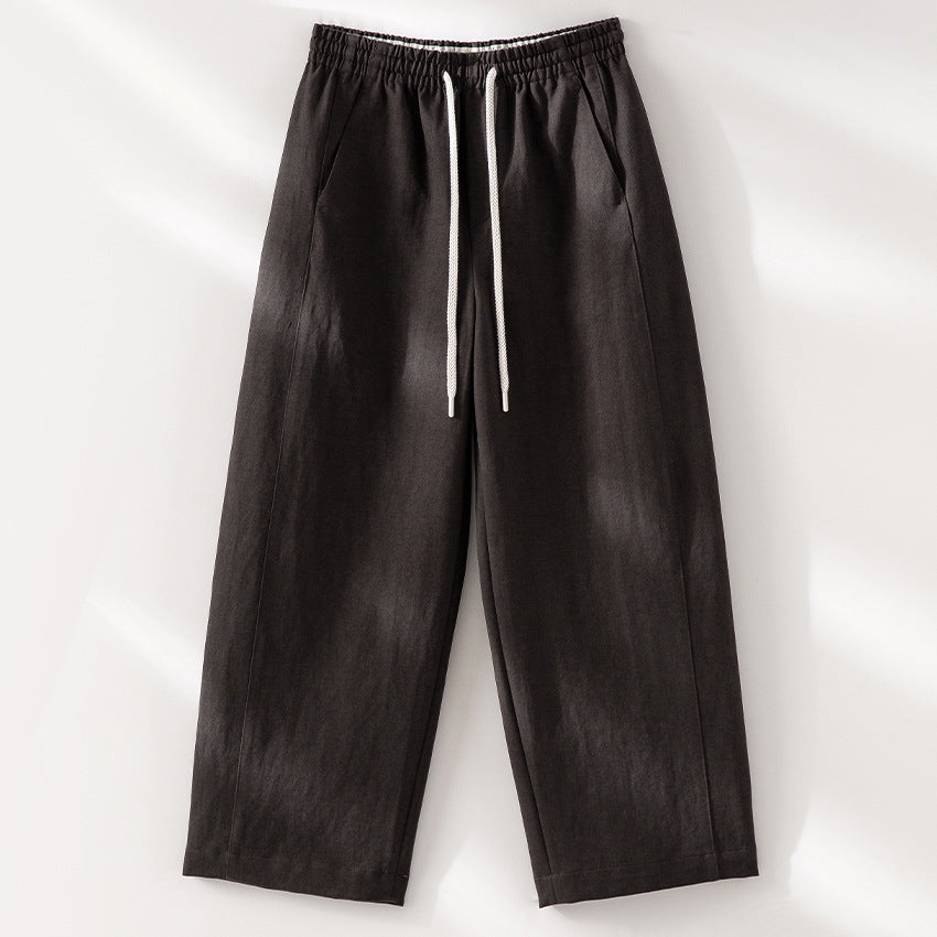 Damen Weite High‑Waist Leinenmix-Hose mit elastischem Bund und Kordelzug Drune