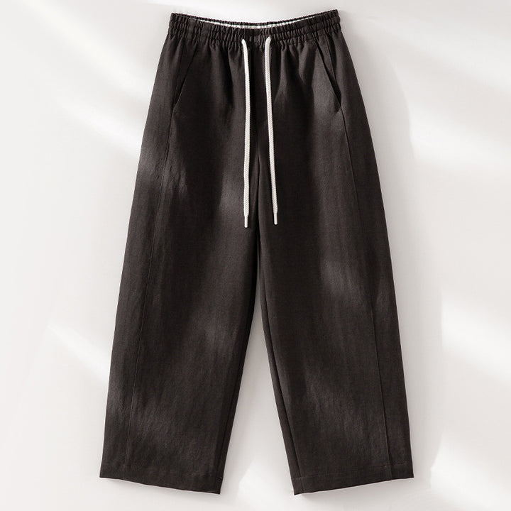 Damen Weite High‑Waist Leinenmix-Hose mit elastischem Bund und Kordelzug Drune