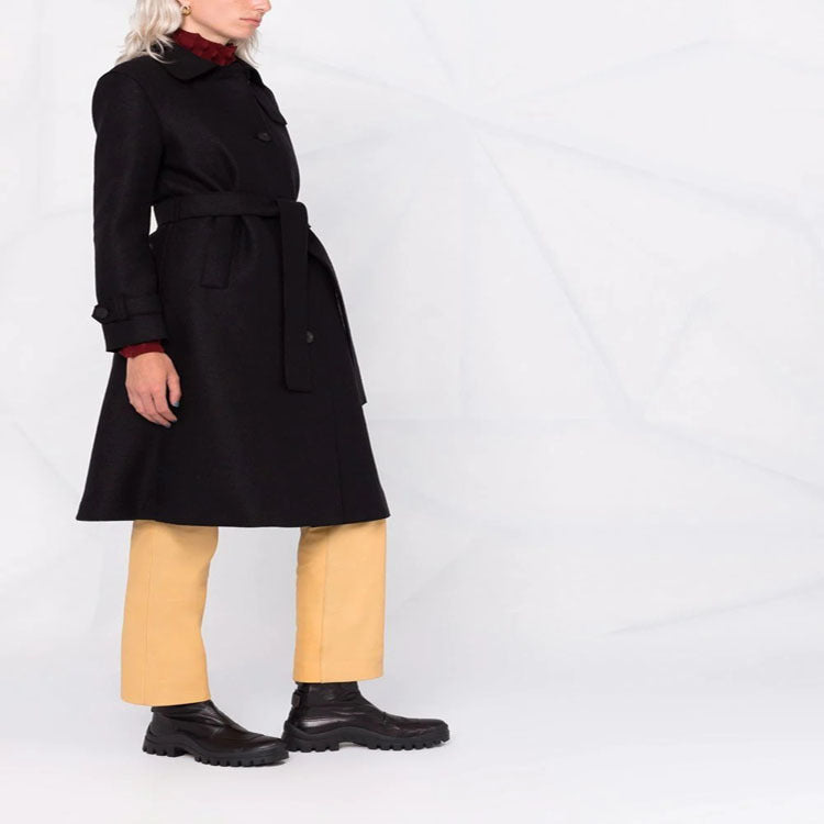 Damen Taillierter Wollmix-Mantel mit Bindegürtel und A-Linien-Schnitt Drune