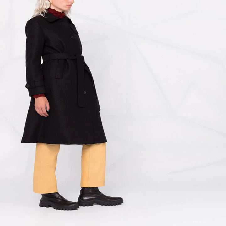 Damen Taillierter Wollmix-Mantel mit Bindegürtel und A-Linien-Schnitt Drune
