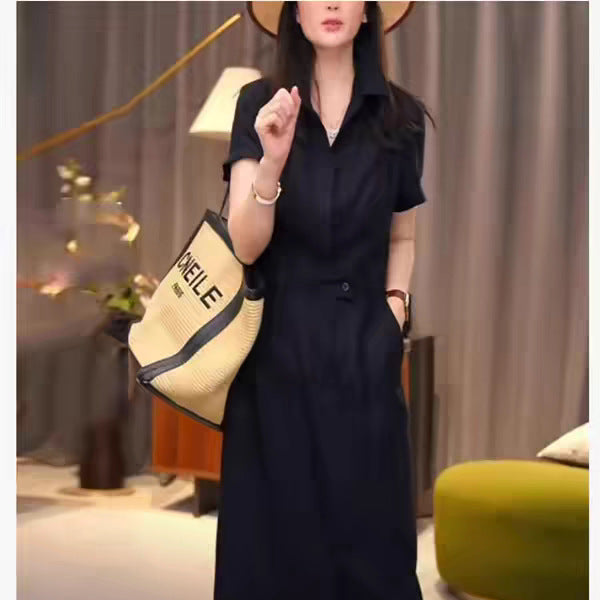 Damen Tailliertes Hemdblusen-Midikleid mit verdeckter Knopfleiste und Taillenpassante Drune