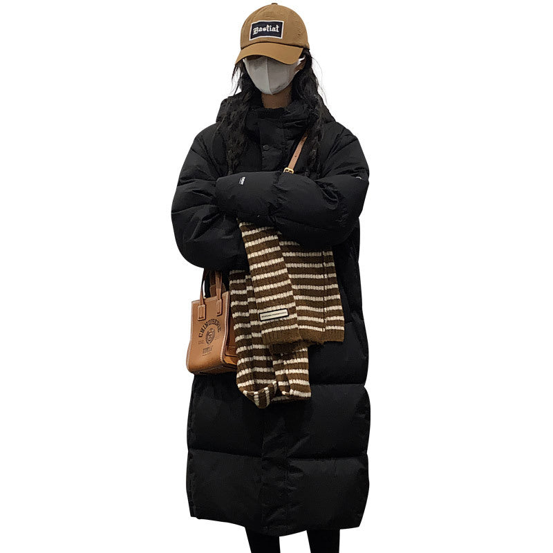 Damen Lange Steppjacke mit Kapuze und hohen Kragen Drune