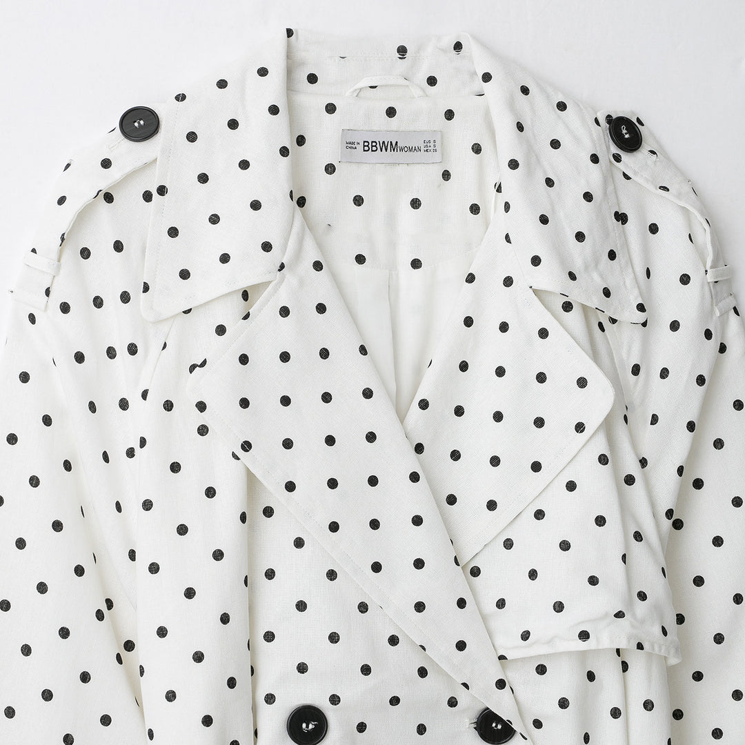 Damen Gepunkteter Cropped Trenchcoat mit Taillengürtel und doppelreihiger Knopfleiste Drune