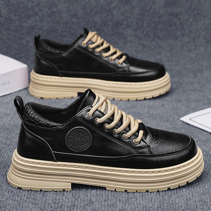 Herren robuste Plateau-Leder-Sneaker mit gepolstertem Fersenkragen, Zuglasche und griffiger Profilsohle Drune