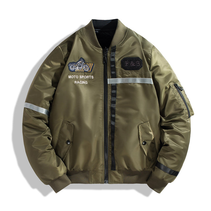 Herren Bomberjacke im Fliegerjackenstil mit reflektierenden Streifen, Utility‑Taschen und leichter Thermofütterung Drune
