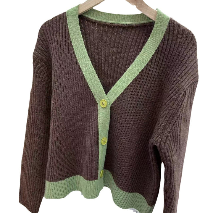 Damen modische Strickjacke mit Kontrastdetails und eleganter Knopfleiste Drune